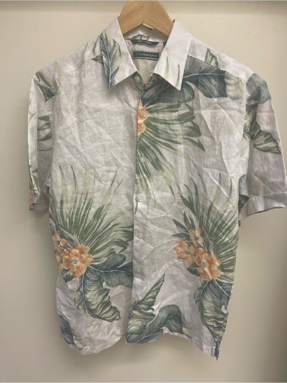 100% Linen Cubavera Shirt Mens Small Short Sleeve Button Front